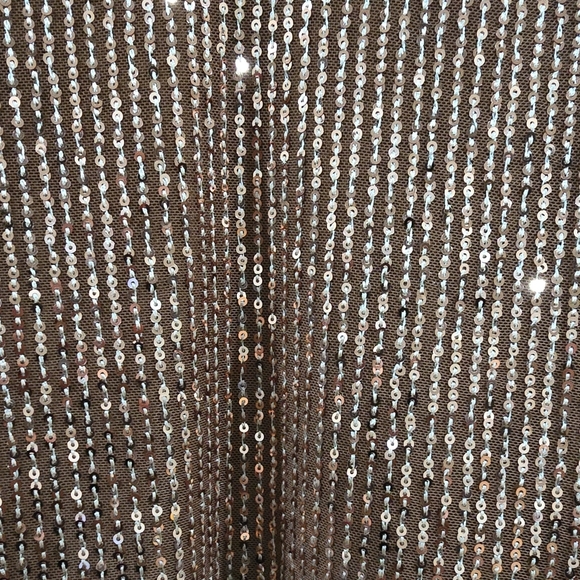Womens Blouse 3XL Plus Brown Gold Sequin Mesh Striped V-Neck Short Sleeve - Picture 5 of 6